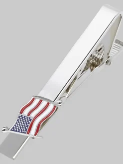 Jewelry|Tie Bars & Cufflinks-Pronto Uomo Silver Tie Bar American Flag