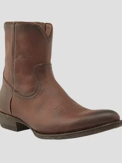 Boots-Frye Austin Leather Inside Zip Plain Toe Boots Cognac
