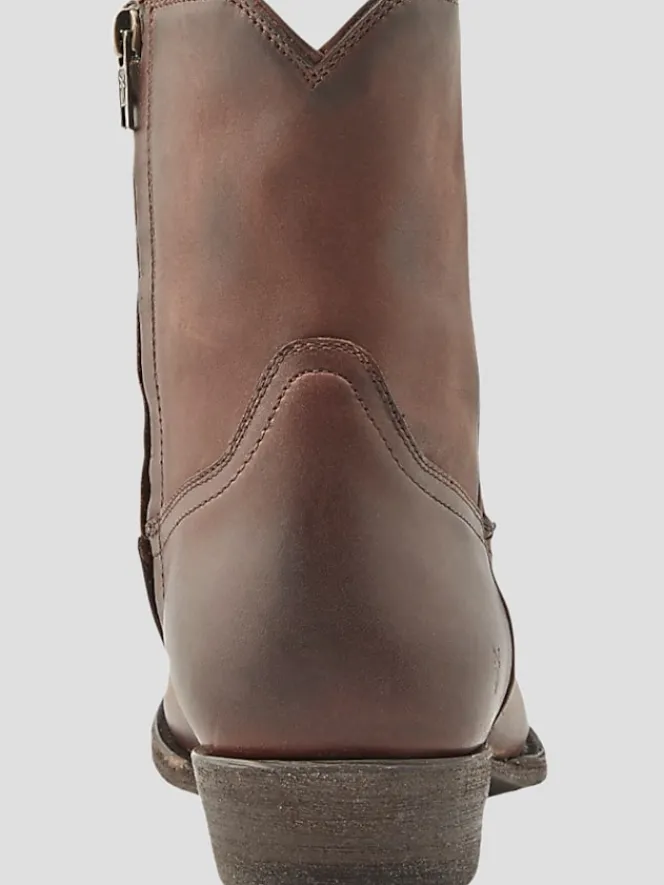 Boots-Frye Austin Leather Inside Zip Plain Toe Boots Cognac
