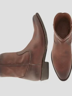 Boots-Frye Austin Leather Inside Zip Plain Toe Boots Cognac