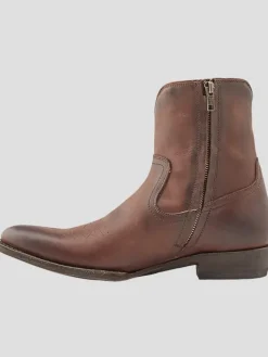 Boots-Frye Austin Leather Inside Zip Plain Toe Boots Cognac