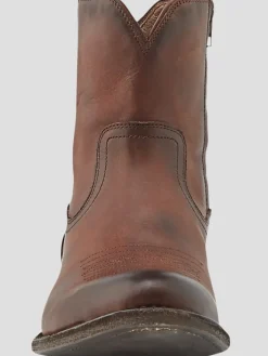 Boots-Frye Austin Leather Inside Zip Plain Toe Boots Cognac
