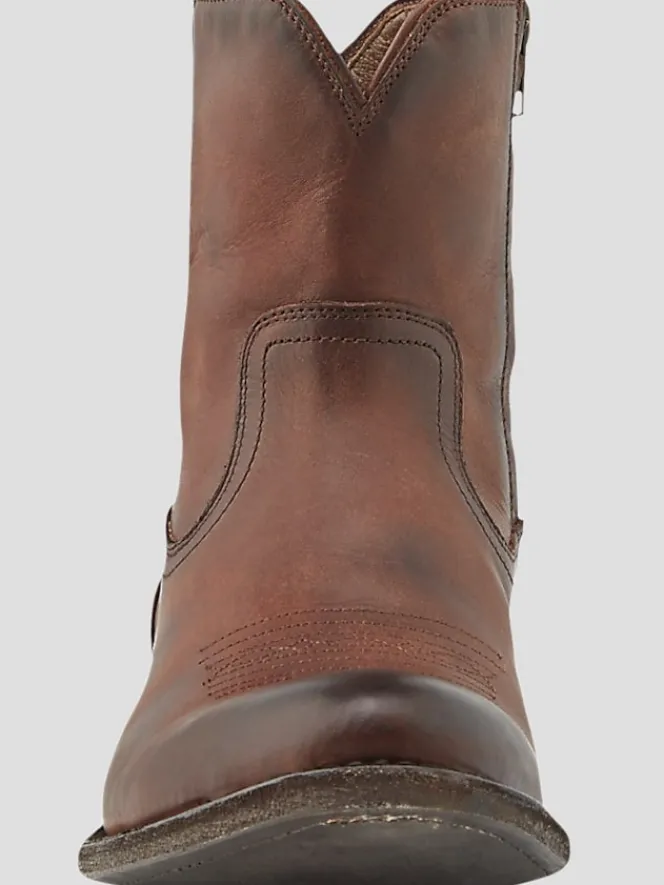 Boots-Frye Austin Leather Inside Zip Plain Toe Boots Cognac
