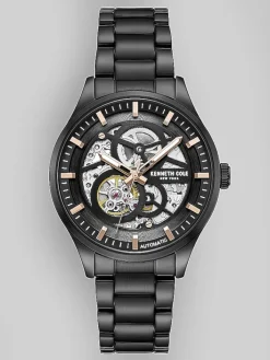 Watches-Kenneth Cole Automatic Bracelet Watch Black