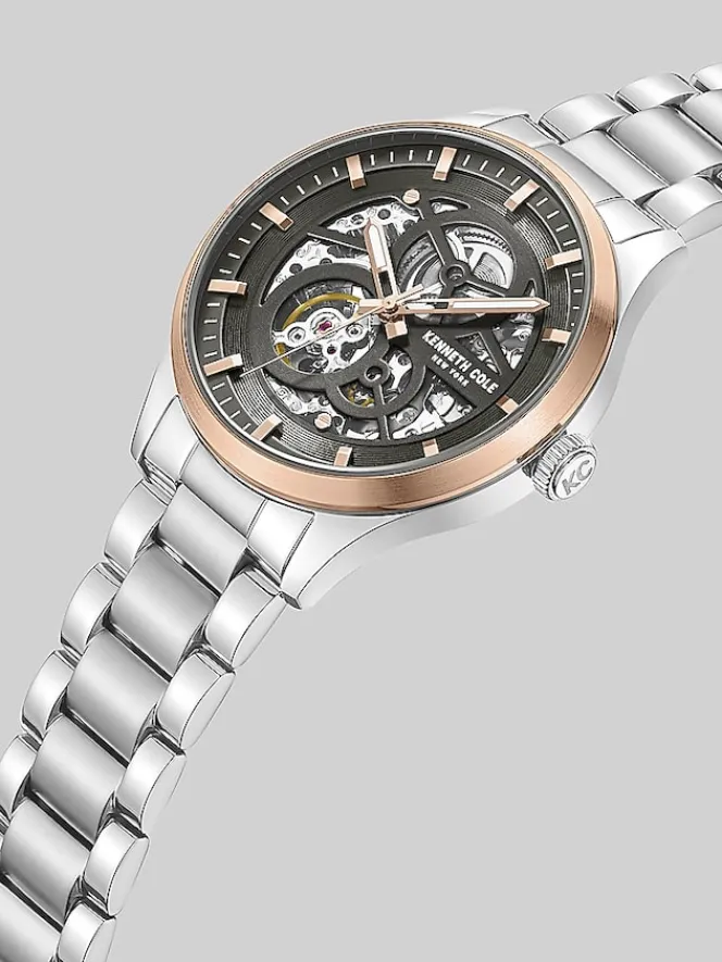 Watches-Kenneth Cole Automatic Bracelet Watch Silver