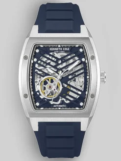 Watches-Kenneth Cole Automatic Silicone Strap Watch Blue