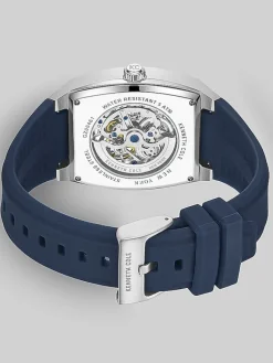 Watches-Kenneth Cole Automatic Silicone Strap Watch Blue