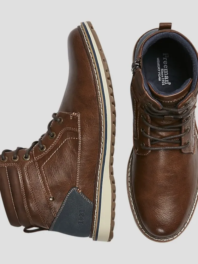 Boots-Freeman Beckett Plain Toe Lace-up Boots Brown