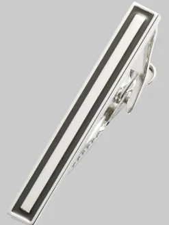 Jewelry|Tie Bars & Cufflinks-Pronto Uomo Black Rectangular Tie Bar Silver