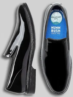 Loafers & Slip-ons|Dress & Formal Shoes-Nunn Bush Centro Formal Flex Plain Toe Slip-On Shoes Black Patent