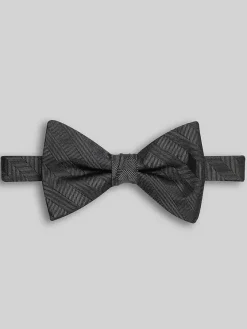 Bow Ties-Pronto Uomo Chevron Stripe Twill Pre-Tied Bow Tie Black