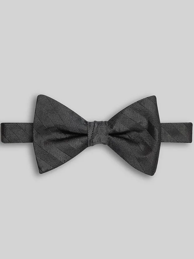 Bow Ties-Pronto Uomo Chevron Stripe Twill Pre-Tied Bow Tie Black
