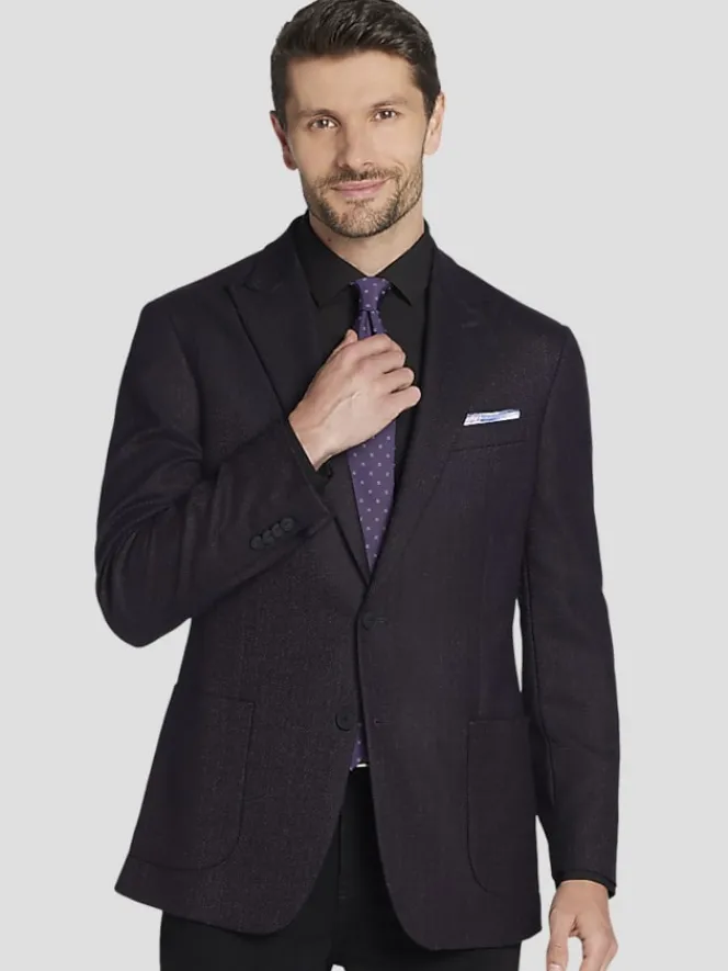 Sport Coats|Sport Coats-Awearness Kenneth Cole CHILLFLEX Herringbone Modern Fit Sport Coat Plum Herringbone