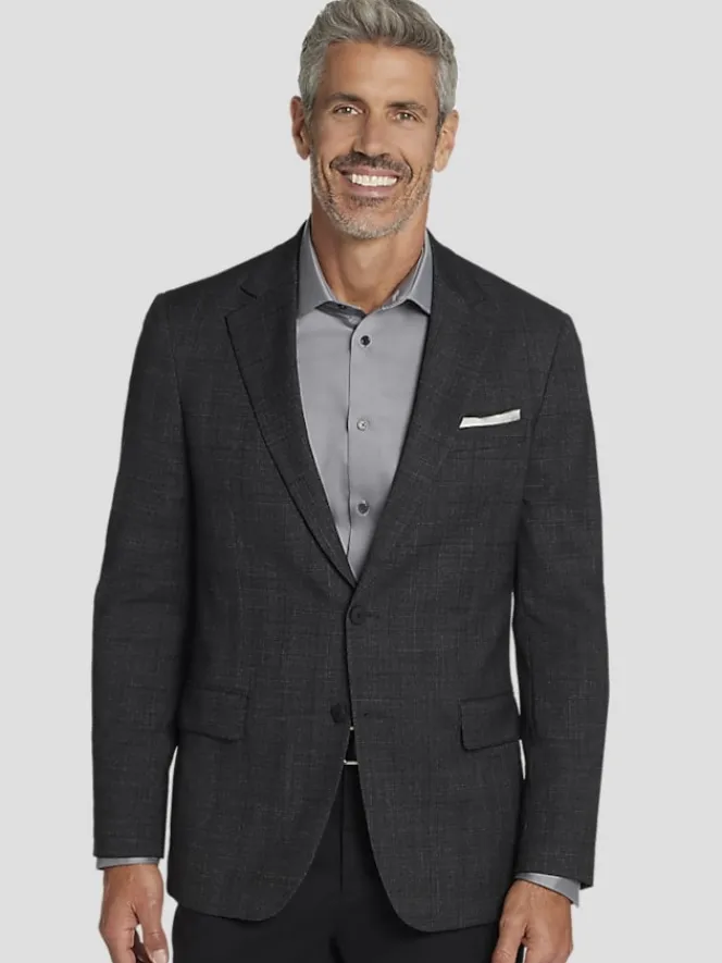 Sport Coats|Sport Coats-Awearness Kenneth Cole CHILLFLEX Modern Fit Plaid Sport Coat Dark Grey Plaid