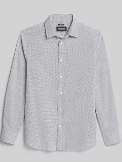 Button Up Shirts|Long Sleeve Button Up Shirts-Awearness Kenneth Cole CHILLFLEX Slim Fit Barbell Pattern Button Up Shirt Charcoal