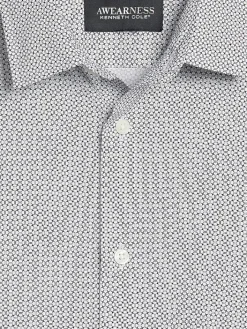 Button Up Shirts|Long Sleeve Button Up Shirts-Awearness Kenneth Cole CHILLFLEX Slim Fit Barbell Pattern Button Up Shirt Charcoal
