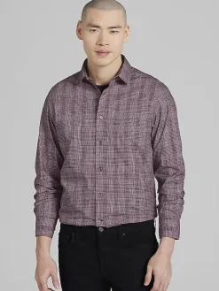 Button Up Shirts|Long Sleeve Button Up Shirts-Awearness Kenneth Cole CHILLFLEX Slim Fit Button Up Shirt Red