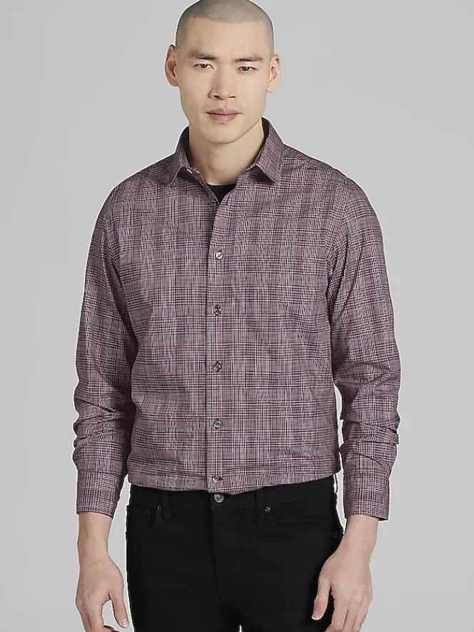 Button Up Shirts|Long Sleeve Button Up Shirts-Awearness Kenneth Cole CHILLFLEX Slim Fit Button Up Shirt Red