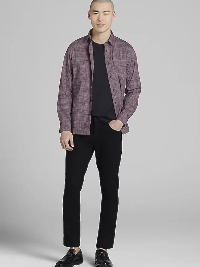 Button Up Shirts|Long Sleeve Button Up Shirts-Awearness Kenneth Cole CHILLFLEX Slim Fit Button Up Shirt Red