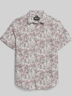 Button Up Shirts-Awearness Kenneth Cole CHILLFLEX Slim Fit Palm Leaf Pattern Short Sleeve Button Up Shirt Multi