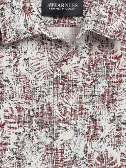Button Up Shirts-Awearness Kenneth Cole CHILLFLEX Slim Fit Palm Leaf Pattern Short Sleeve Button Up Shirt Multi