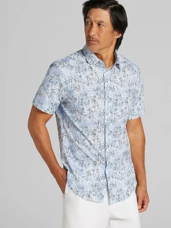 Casual Shop|Button Up Shirts-Awearness Kenneth Cole CHILLFLEX Slim Fit Performance 4-Way Stretch Button Up Shirt Light Blue