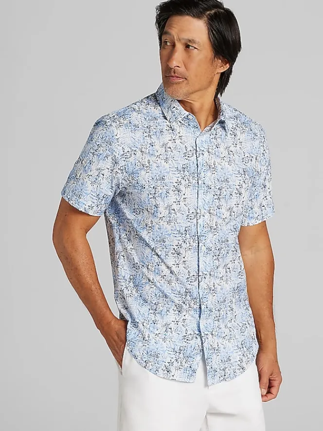 Casual Shop|Button Up Shirts-Awearness Kenneth Cole CHILLFLEX Slim Fit Performance 4-Way Stretch Button Up Shirt Light Blue