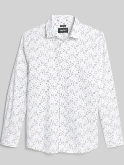Button Up Shirts|Long Sleeve Button Up Shirts-Awearness Kenneth Cole CHILLFLEX Slim Fit Semi Swirls Button Up Shirt White