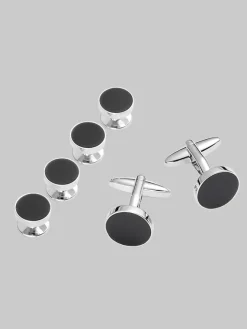 Formal Accessories|Tie Bars & Cufflinks-Pronto Uomo Circle Cufflinks & Studs Set Gold