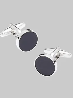 Tie Bars & Cufflinks-Pronto Uomo Circle Onyx Cufflinks Gold