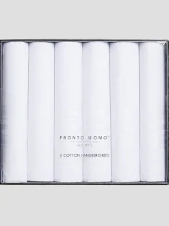 Formal Accessories|Pocket Squares-Pronto Uomo Classic Cotton Handkerchiefs, 6-Pack White