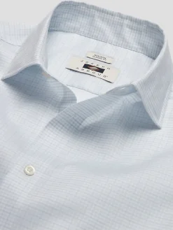 Dress Shirts|Patterned Dress Shirts-Joseph Abboud Classic Fit 100% Cotton Double Check Dress Shirt Blue Check