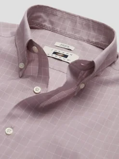 Patterned Dress Shirts|Dress Shirts-Joseph Abboud Classic Fit 100% Cotton Windowpane Dress Shirt Mauve