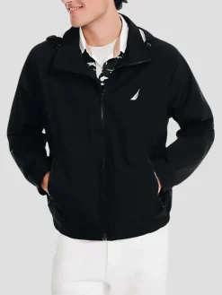 Outerwear|Casual Jackets & Vests-Nautica Classic Fit Breathable Hooded Bomber Jacket Black