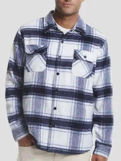 Outerwear|Casual Jackets & Vests-Weatherproof Vintage Classic Fit Brushed Plaid Shirt Jacket Navy