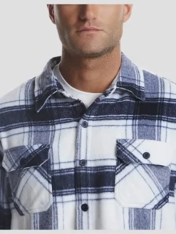 Outerwear|Casual Jackets & Vests-Weatherproof Vintage Classic Fit Brushed Plaid Shirt Jacket Navy