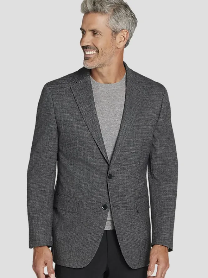 Sport Coats|Sport Coats-Michael Strahan Classic Fit Check Sport Coat Charcoal Check