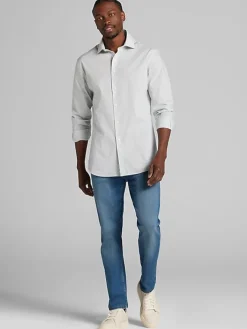 Big & Tall Dress Shirts|Patterned Dress Shirts-Wilke-Rodriguez Classic Fit Fine Line Stripe Dress Shirt Green