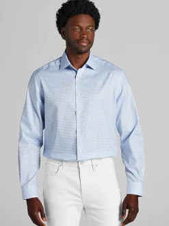Patterned Dress Shirts|Designer Dress Shirts-Joseph Abboud Classic Fit Gingham Dress Shirt Lt Blue