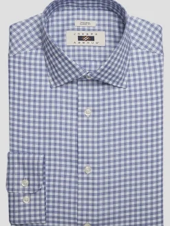 Patterned Dress Shirts|Designer Dress Shirts-Joseph Abboud Classic Fit Gingham Spread Collar Dress Shirt Blue