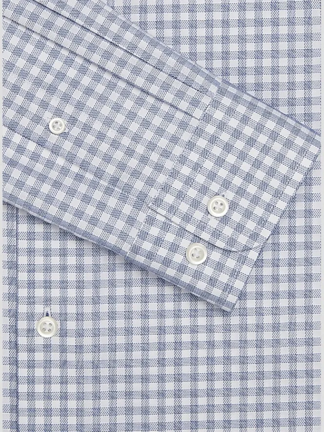 Patterned Dress Shirts|Designer Dress Shirts-Joseph Abboud Classic Fit Gingham Spread Collar Dress Shirt Blue