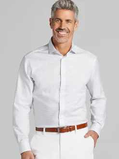 Dress Shirts|Patterned Dress Shirts-Pronto Uomo Classic Fit Grid Herringbone Dress Shirt Blue