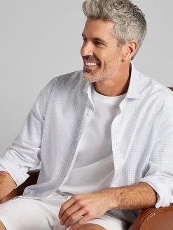 Dress Shirts|Patterned Dress Shirts-Pronto Uomo Classic Fit Grid Herringbone Dress Shirt Blue