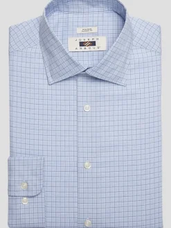 Patterned Dress Shirts|Designer Dress Shirts-Joseph Abboud Classic Fit Grid Spread Collar Dress Shirt Blue