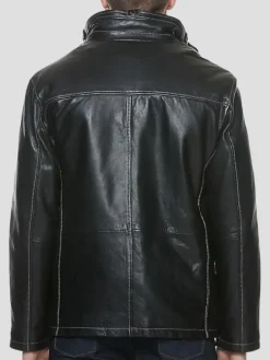 Outerwear-Sly &Amp; Co Classic Fit Lambskin High-Neck Leather Jacket Black Solid