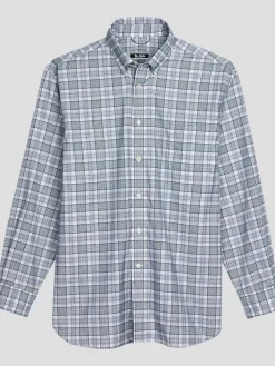 Button Up Shirts|Long Sleeve Button Up Shirts-St. Aisle Classic Fit Large Gingham Button Up Shirt Navy