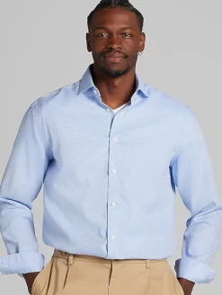 Dress Shirts|Patterned Dress Shirts-Pronto Uomo Classic Fit Mini Grid Spread Collar Dress Shirt Lt Blue