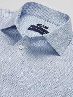 Patterned Dress Shirts|Designer Dress Shirts-Joseph Abboud Classic Fit Mini Tattersall Dress Shirt Blue