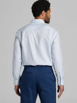 Patterned Dress Shirts|Designer Dress Shirts-Joseph Abboud Classic Fit Mini Tattersall Dress Shirt Blue