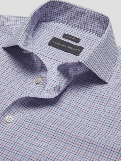 Big & Tall Dress Shirts|Patterned Dress Shirts-Wilke-Rodriguez Classic Fit Multi Tattersall Plaid Dress Shirt Red/Blue